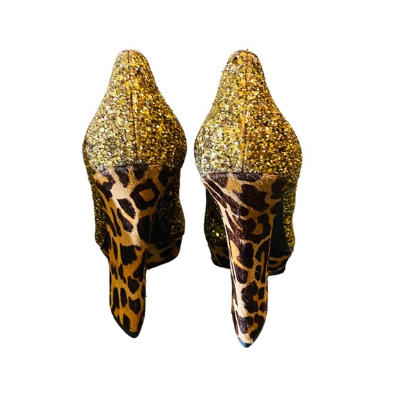 Nine West Gold Glitter Leopard Platform Drag Pumps - Picture 7 of 12